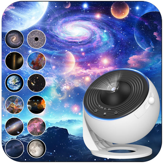 Galaxy Projector for Bedroom, HD Image Star Projector Galaxy Light Adjustable Knob, 13 Film Discs Planetarium Projector for Kids, 360° Rotating 1/2h Timer Simple 3-Button Control