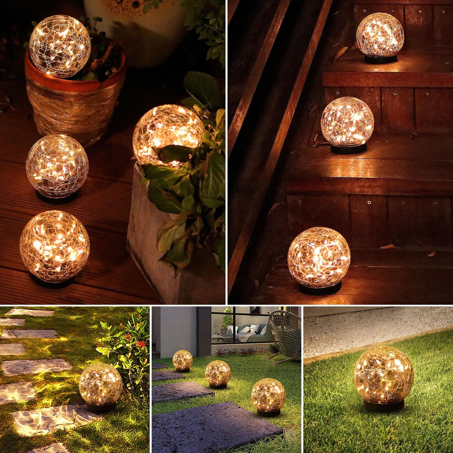 MLKNK Solar Globe Lights Outdoor Waterproof-Solar Balls-Solar Garden Lights-Orbs for Outside 2 Pack Cracked Glass Ball for Lawn Patio Yard Backyard Decorations