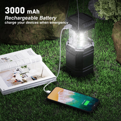 3000mAh Large Capacity Hand Crank Solar Camping Lantern, Portable Ultra Bright LED Torch, 23-26 Hours Running Time, USB Charger, Electronic Lantern for Outdoor