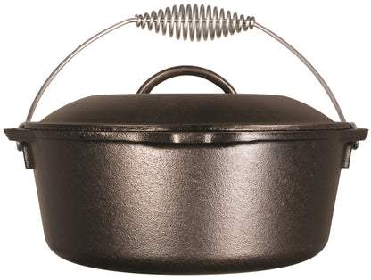 Lodge 5 Quart Pre-Seasoned Cast Iron Dutch Oven with Lid - Wire Bail Handle for Easy Transfer from Cooking Surface to Table - Use in the Oven, on the Stove, on the Grill or over the Campfire - Black