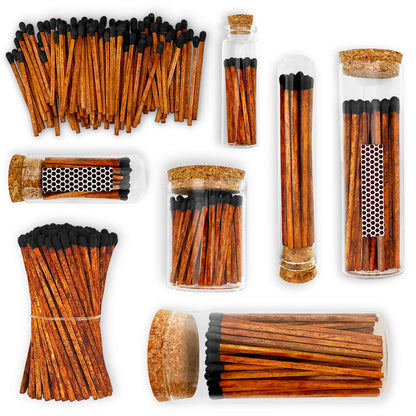 2" Brown Stick Black Tip Espresso Style Safety Matches | 100+ Artisan Bulk Matchsticks with Adhesive Strikers by Thankful Greetings | Unique Candle Lighting for Your Home, Gifts, & Events