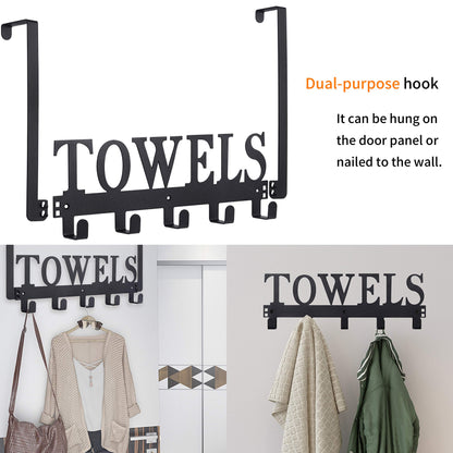 Over The Door Hooks - Towel Holder for Bathroom, Bedroom, Kitchen & Pool - Sandblasted Black Metal Wall Mount