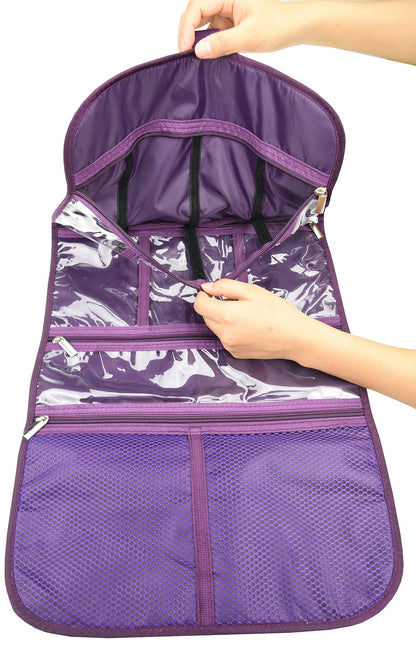Freegrace Premium Hanging Toiletry Travel Bag - Cosmetic, Jewelry, Toiletry & Accessory Storage Organizer Bag, Large Size, Various Compartments (Purple)