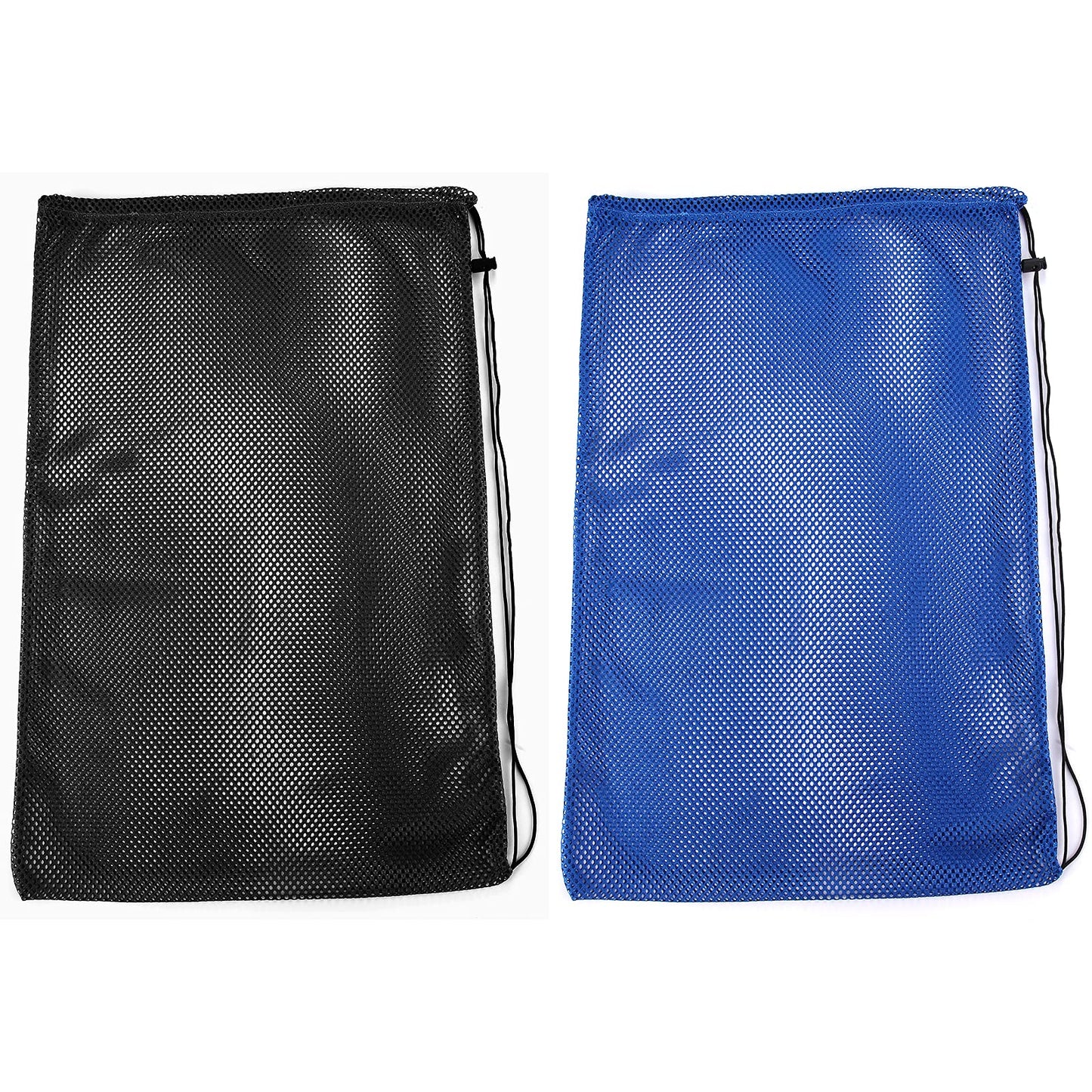 2 Packs Mesh Gear Bag for Snorkel Equipment, Oversized 18" x 27" Mesh Dive Bag Scuba Diving Bag Snorkel Bag Backpack for Snorkeling Gear, Fins, Swimming Gear, Beach and Sports Equipment (Black & Blue)