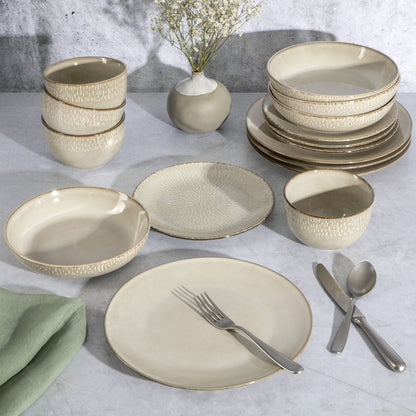 Gibson Elite Matisse Double Bowl Dinnerware Set, Service for 4 (16pcs), Taupe