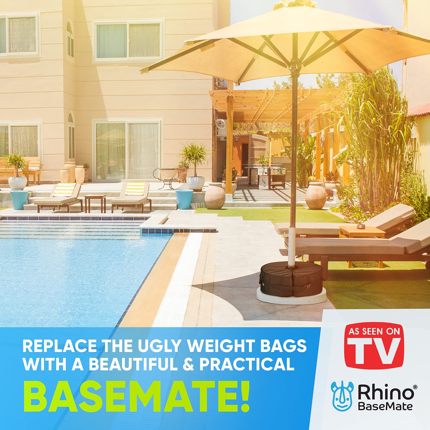 Rhino Round Umbrella Base Weight with Side Slot Opening, 18" ~ Fits Any Offset, Cantilever & Any Outdoor Patio Umbrella Stand ~ Easy Set up (Black)