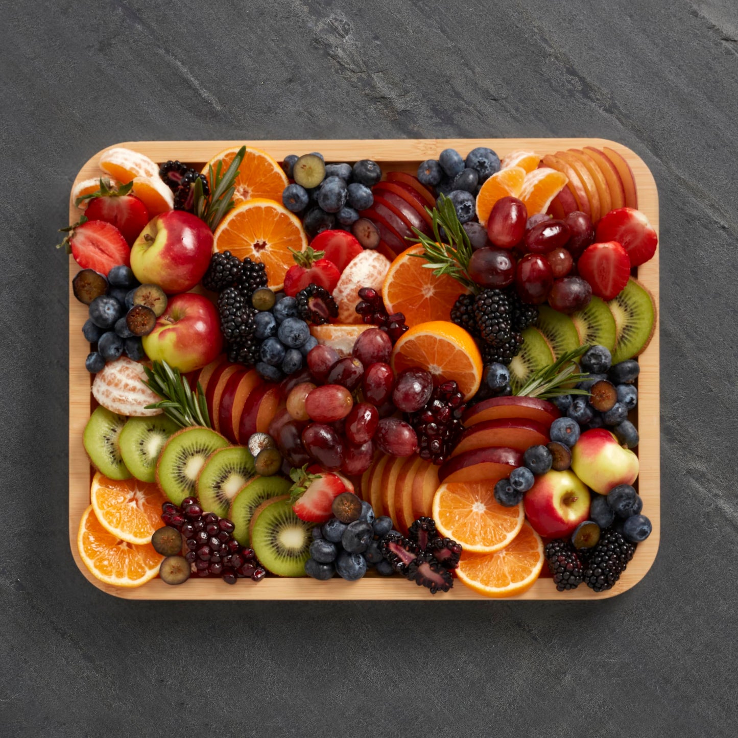 FARBERWARE Build-A-Board Bamboo Cutting Board with Built-in Compartments, Clear Locking Lid & Navy Handles, Ideal for Charcuterie, Snacks & Prep