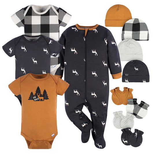 Gerber Baby Boys 12 Piece Layette Gift Set, Brown Deer, 0-3 Months
