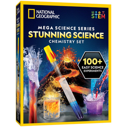 National Geographic Stunning Chemistry Set - Mega Science Kit with 45 Easy Experiments- Make a Volcano and Launch a Rocket, STEM Projects for Kids Ages 8-12, Science Toys (Amazon Exclusive)
