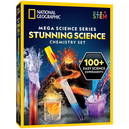 National Geographic Stunning Chemistry Set - Mega Science Kit with 45 Easy Experiments- Make a Volcano and Launch a Rocket, STEM Projects for Kids Ages 8-12, Science Toys (Amazon Exclusive)