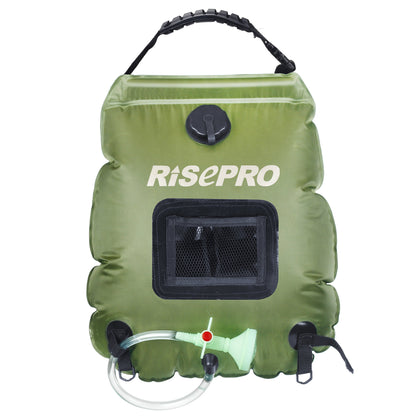 RISEPRO Solar Shower Bag, 5 gallons/20L Solar Heating Premium Camping Shower Bag Hot Water with Temperature 45°C Removable Hose on/Off Switchable Shower Head Hiking Climbing Summer Shower K8