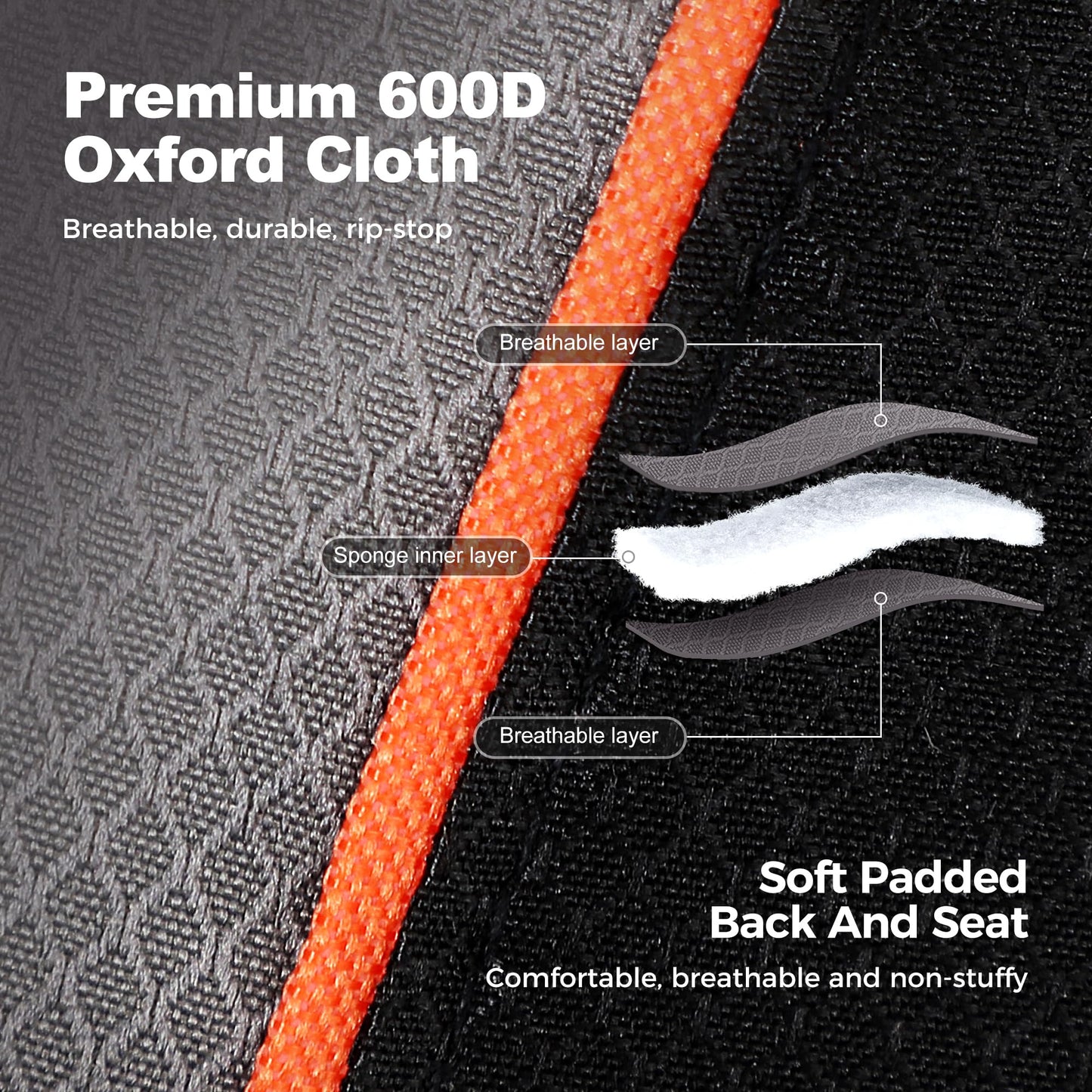 LET'S CAMP Folding Camping Chair Oversized Heavy Duty Padded Outdoor Chair with Cup Holder Storage and Cooler Bag, 450 LBS Weight Capacity, Thicken 600D Oxford,2 Pack