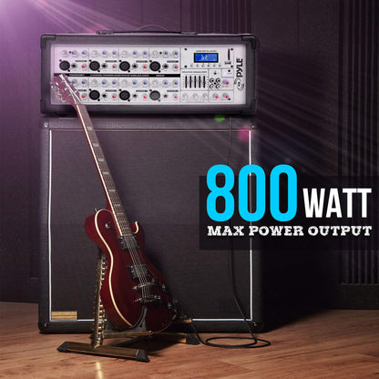 Pyle 800W Bluetooth Stage Powered Mixer - 8-Channel Pro Audio Sound System with MP3/USB/SD Readers - RCA/1/4” Effects Loop - Aux Input - Digital LCD Display - Built-in Cooling Fan - PMX840BT