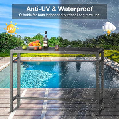 Mr IRONSTONE Outdoor Bar Table 53'' Patio Table Pub Height Dining Table with Waterproof Top and Hammer Finish Stand for Hot Tub, Garden, Backyard