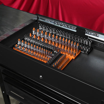 OEMTOOLS 22418 6 Piece SAE and Metric Socket Tray Set, SAE and Metric Socket Storage for Sizes 1/4", 3/8”, and 1/2" Drive, Socket Holders and Socket Organizer Tray for Toolbox, Orange and Black