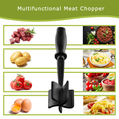 Meat Chopper Masher for Ground Beef and Hamburger Meat, Heat Resistant 5 Curved Blades Ground Beef Smasher, Nylon Meat Spatula Hamburger Chopper, Mix and Chop Kitchen Tool