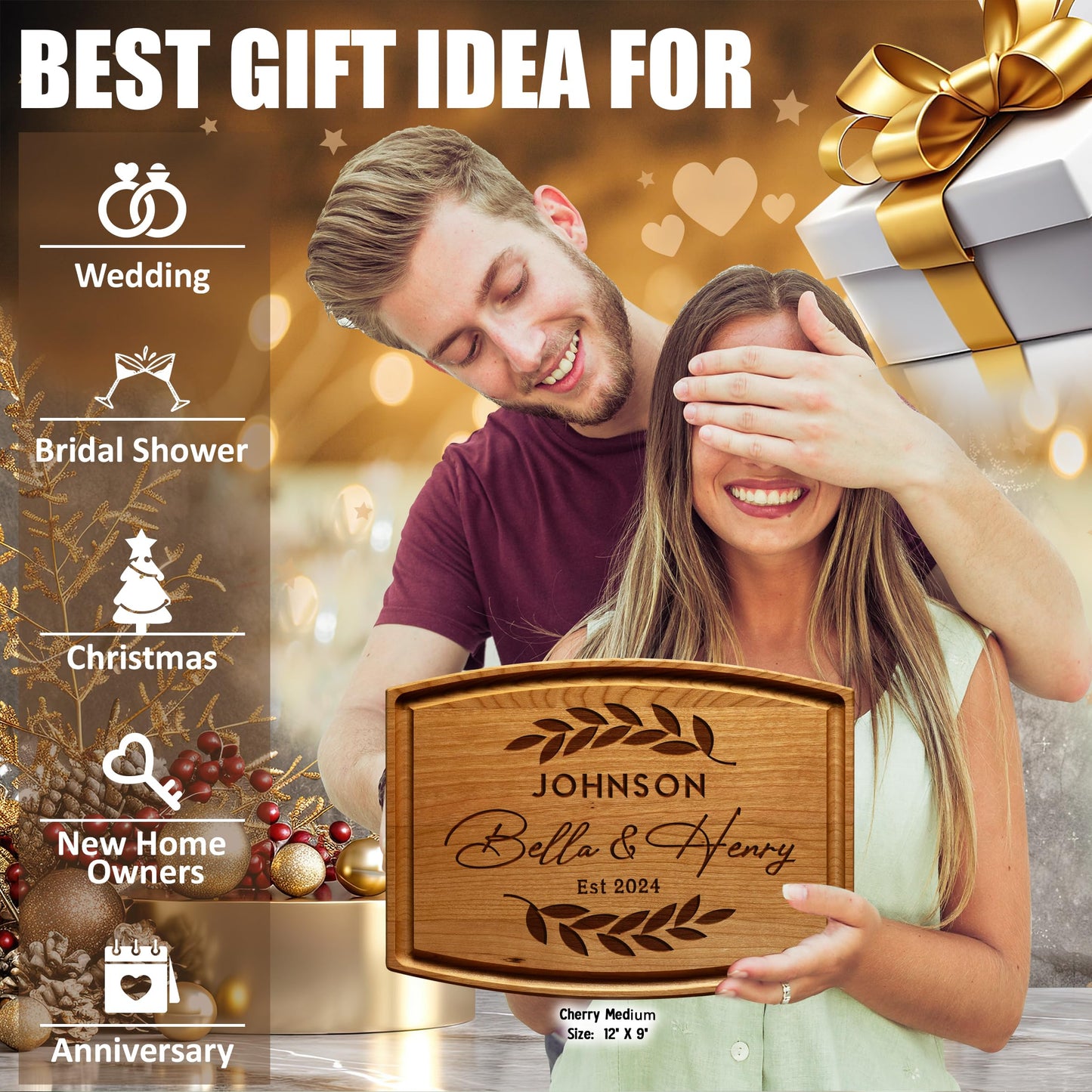 Personalized Cutting Board - Custom Engraved Wood Charcuterie Board - Customized Bridal Shower, Wedding, Engagement, Anniversary and Housewarming Gifts - Best Gift Idea for Couples, Parents, Family