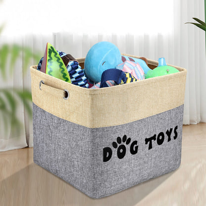PET ARTIST Large Dog Toy Basket Bin - Rectangular Storage Box Chest Organizer for Dog Toys,Coats,Clothing,Apparel & Accessories & Blanket,Gray,15"x13"x12"