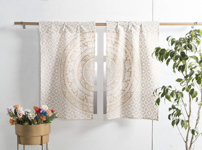 Popular Handicrafts Indian Hippie Mandala Kitchen Window Curtains - Elephant Bohemian Beautiful Drapery Bedroom Living Room Balcony Valance White Gold