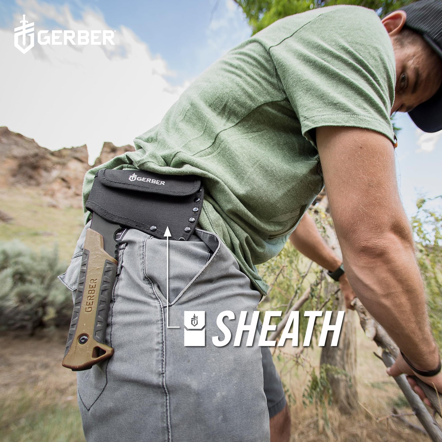 Gerber Gear Pack Hatchet - 3.5" Steel Blade Axe with Full Tang - Survival, Bushcraft and Camping Gear - with Mountable Nylon Sheath, Brown