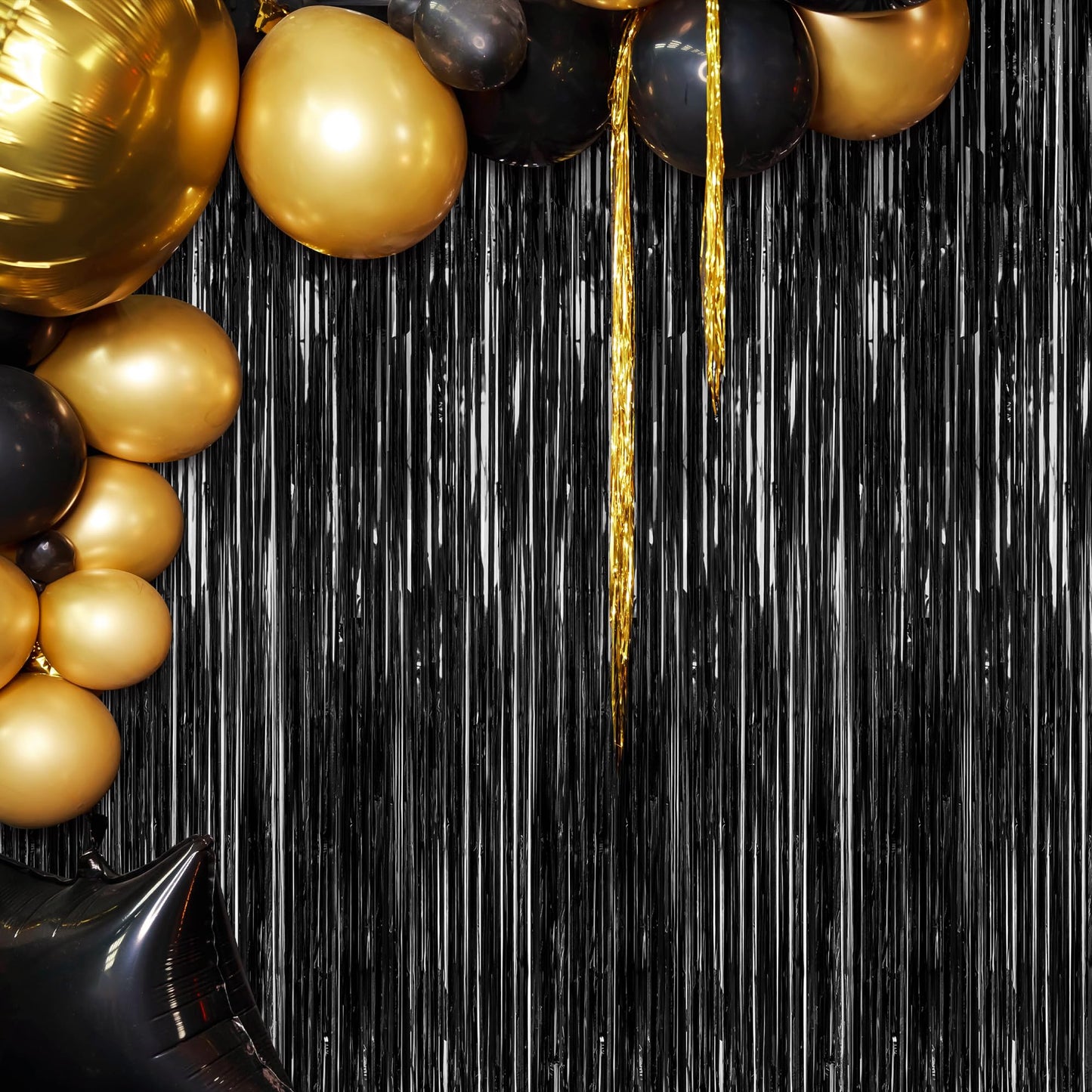 2 Pack 2025 Graduation Party Decorations, 3.28 FT x 7.05 FT Black Backdrop, Metallic Graduation Photo Backdrop Fringe Curtains Tinsel Backdrop Foil Streamer, Grad Party Supplies Photo Booth Props