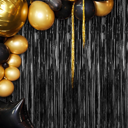 2 Pack 2025 Graduation Party Decorations, 3.28 FT x 7.05 FT Black Backdrop, Metallic Graduation Photo Backdrop Fringe Curtains Tinsel Backdrop Foil Streamer, Grad Party Supplies Photo Booth Props