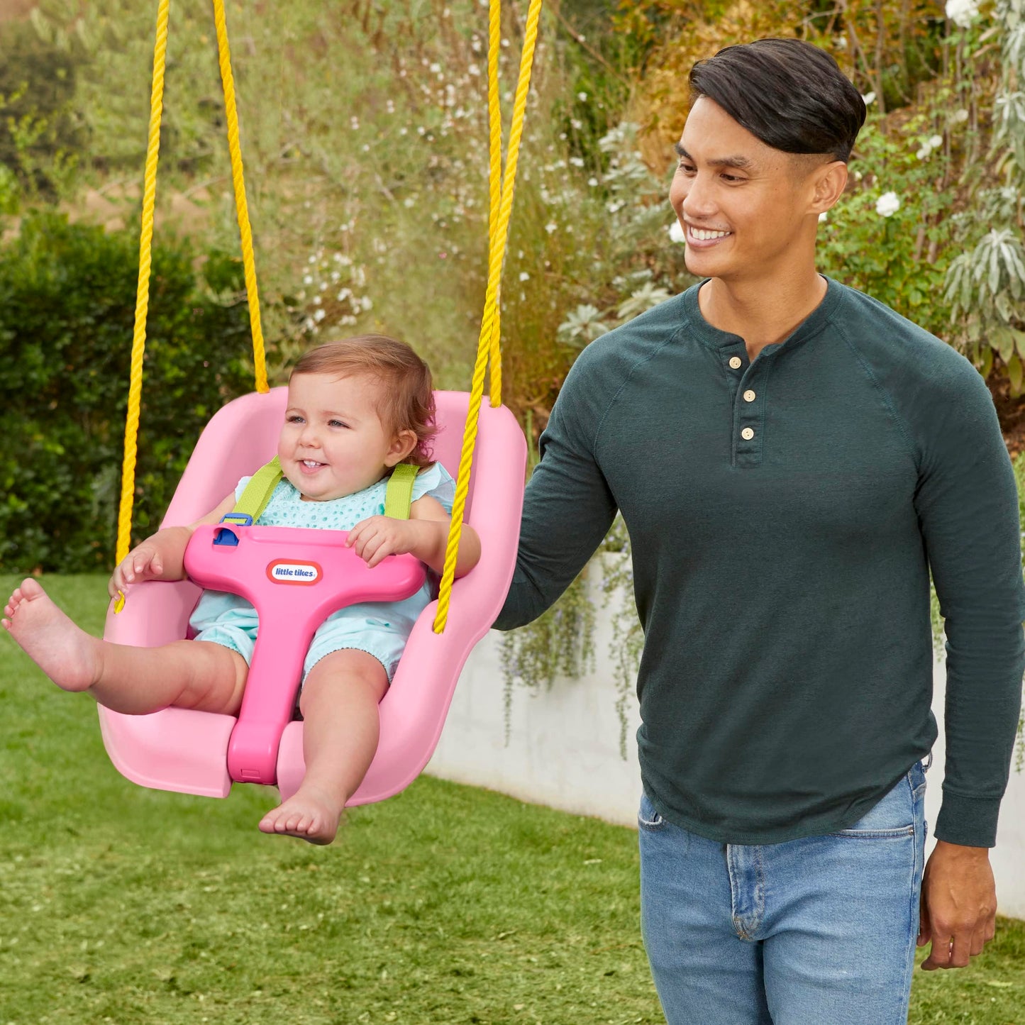 Little Tikes Snug 'n Secure Pink Swing with Adjustable Straps, 2-in-1 for Baby and Toddlers Ages 9 Months - 4 Years,16"D x 16.3"W x 17"H