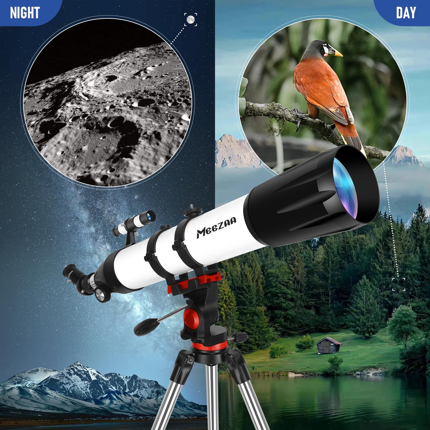 MEEZAA Telescope, Telescope for Adults High Powered Professional, 90mm Aperture 800mm Refractor Telescopes for Astronomy Beginners Fully Multi-Coated with AZ Mount Tripod & Phone Adapter & Carry Bag