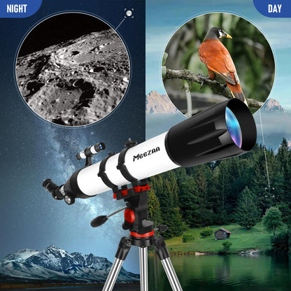 MEEZAA Telescope, Telescope for Adults High Powered Professional, 90mm Aperture 800mm Refractor Telescopes for Astronomy Beginners Fully Multi-Coated with AZ Mount Tripod & Phone Adapter & Carry Bag