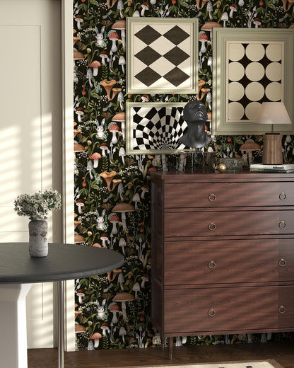 MILEPER Mushroom Wallpaper Peel and Stick Wallpaper Black 17.7" x 393" Self Adhesive Removable Wall Paper Leaf Forest Mushroom Contact Paper for Countertops Decor