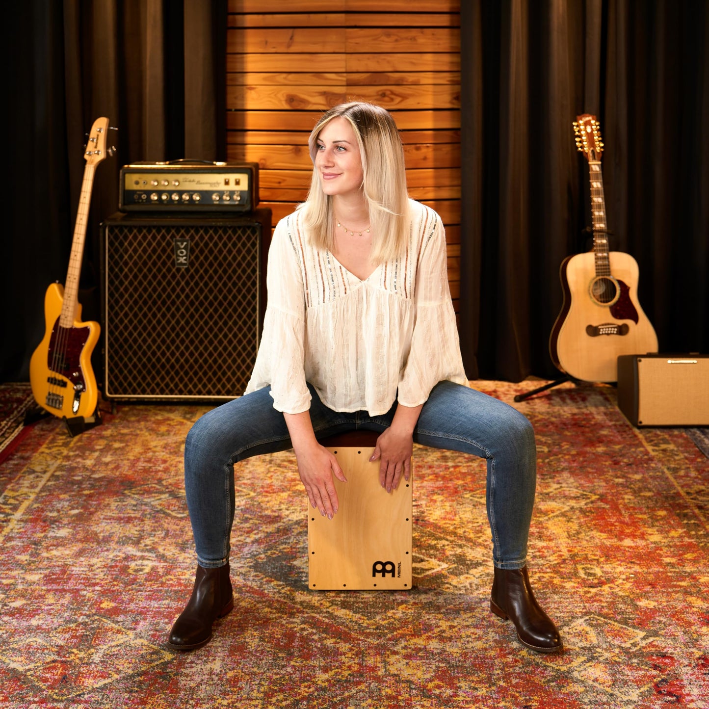 Meinl Percussion Jam Cajon Box Drum with Snare and Bass Tone for Acoustic Music — Made in Europe — Baltic Birch Wood, Play with Your Hands, 2-Year Warranty (JC50LBNT)