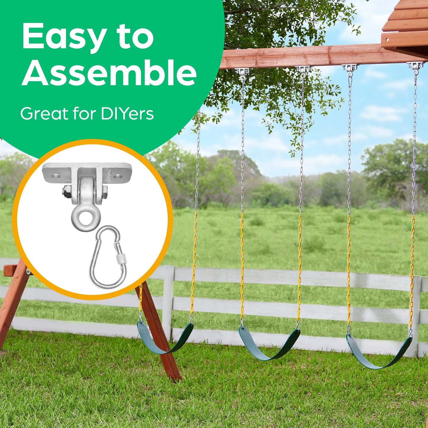 Jungle Gym Kingdom Swing Set Hangers - 2 Heavy Duty Brackets with Locking Snap Hooks for Porch, Patio, Playground - Indoor/Outdoor Hardware & Accessories
