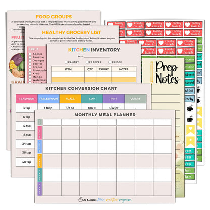 Life & Apples Meal Planner with Grocery List – Undated Weekly Menu & Meal Prep Notebook for Women & Men, Healthy Eating & Weight Loss Planner, 52-Week Spiral Bound Journal, Forest