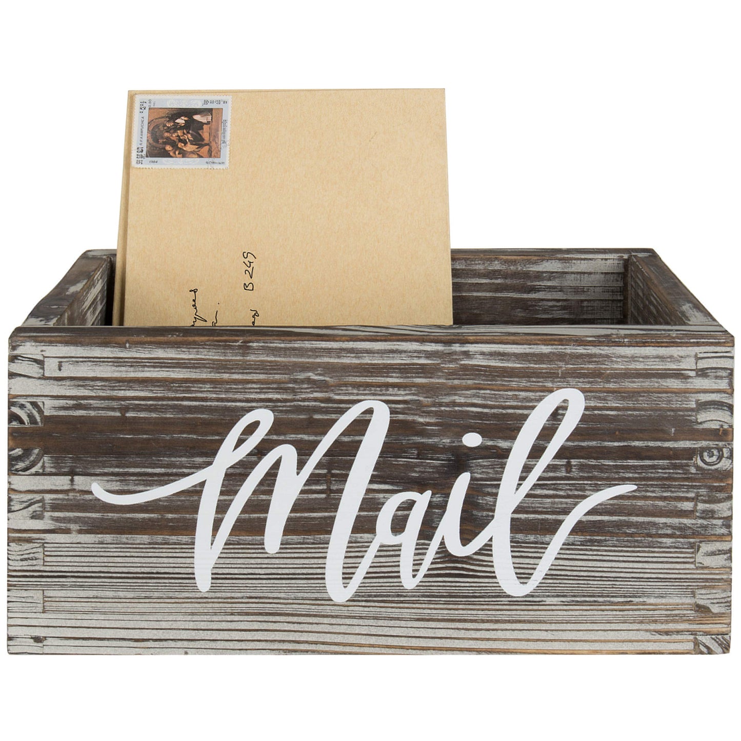 MyGift Mail Holder Storage Organizer Box Torched Wood with MAIL Script Design, Desktop Letters, Bills, Notes and Postcard Bin for Home Office Dorm Room