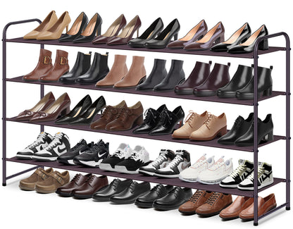 MISSLO 4 Tier Long Shoe Organizer for Closet Shoe Rack for Bedroom Closet Floor Shoe Shelf for Entryway Storage Stackable Wide Shoe Shelf Stores 30 Pairs of Men Sneakers, Brown
