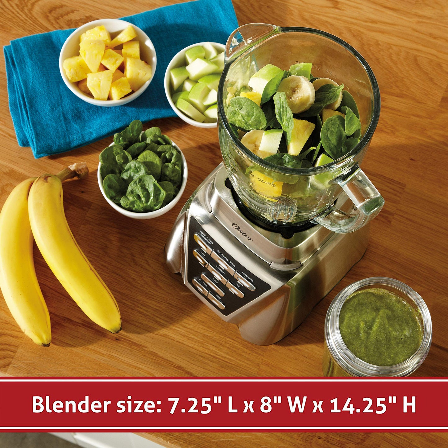 Oster Blender | Pro 1200 with Glass Jar, 24-Ounce Smoothie Cup, Brushed Nickel, Smart Settings Technology, 7 Speeds, Dual Direction Blade, 1200 Watts Power