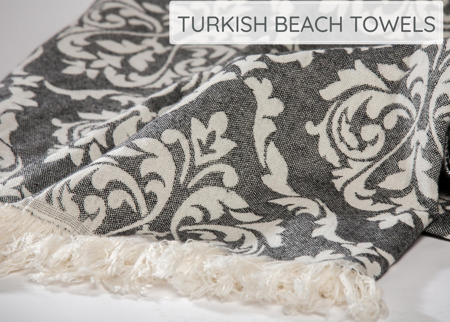 Mebien touche de la nature Premium Turkish Beach Towel – 35"x67" – 100% Cotton – Quick Dry Towel & Sand Free – Renaissance Black – Ideal for Travel & Pool
