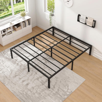 NEW JETO Metal Bed Frame,Queen Size Bed Frame with Storage Space,Heavy Duty Sturdy Mattress Foundation,Easy Assembly,No Box Spring Needed, Black,14 Inch,Queen