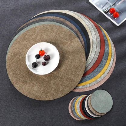 Myir JUN Round Dual-Sided Placemats, Faux Leather Set of 4 for Indoor and Outdoor Dining Tables, Non-Slip Washable Table Mats (Gray Beige)