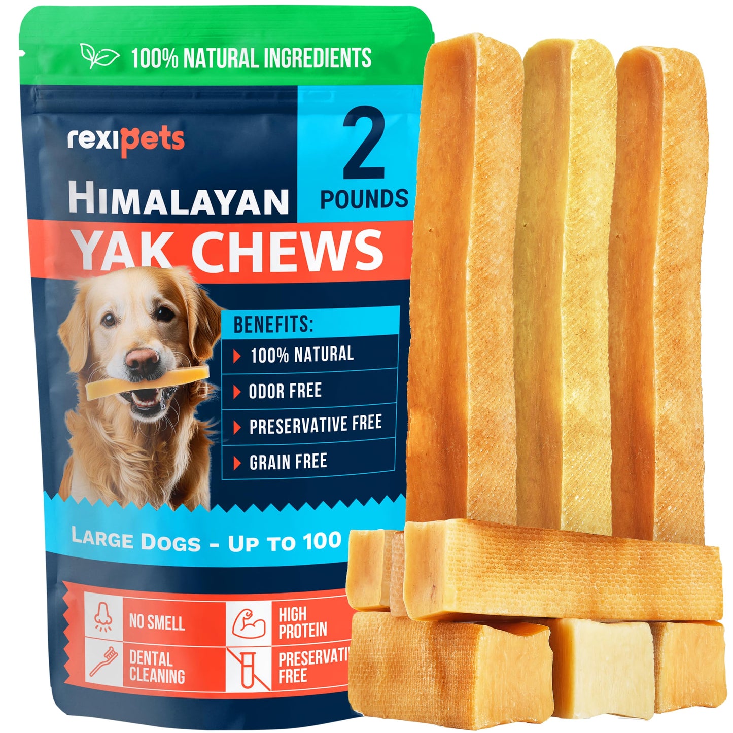 100% Natural Yak Cheese Himalayan Made Dog Chews All Breeds - Lactose Free Yak Chew for Small, Medium & Large Dogs - Dental Cleaning Dog Chews Aggressive Chewers - Long Lasting Odor & Gluten Free