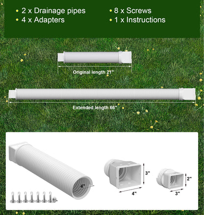 Ogutter Rain Gutter Downspout Extensions, Downspout Extender for Rainwater Drainage Flexible, Down Spout Drain Extension Pipe and Extendable from 21 to 66 Inches (2 Pack, White)