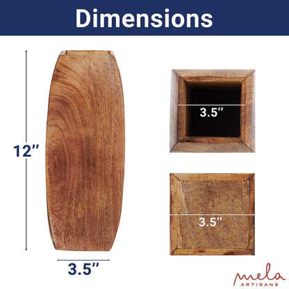 Mela Artisans Large Wood Vase - Manas Style with Medium Burnt Finish | 12" x 3.5" x 3.5" | Wooden Vases for Home Decor | Decorative Rustic Natural Mango Wood Vases | Elegant Wood Flower & Bud Vase