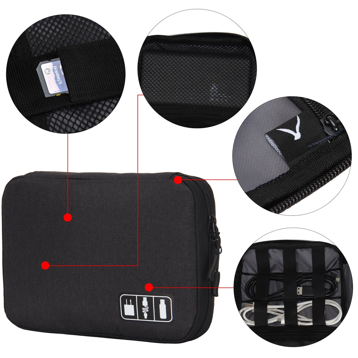 Hynes Eagle Travel Universal Cable Organizer Electronics Accessories Cases for Various USB Phone Charger and Cable Black