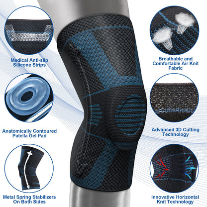 NEENCA Professional Knee Brace for Pain Relief, Medical Knee Compression Sleeve, Knee Support with Horizontal Knit Tech for Meniscus Tear, ACL, Arthritis, Joint Pain, Runner, Workout