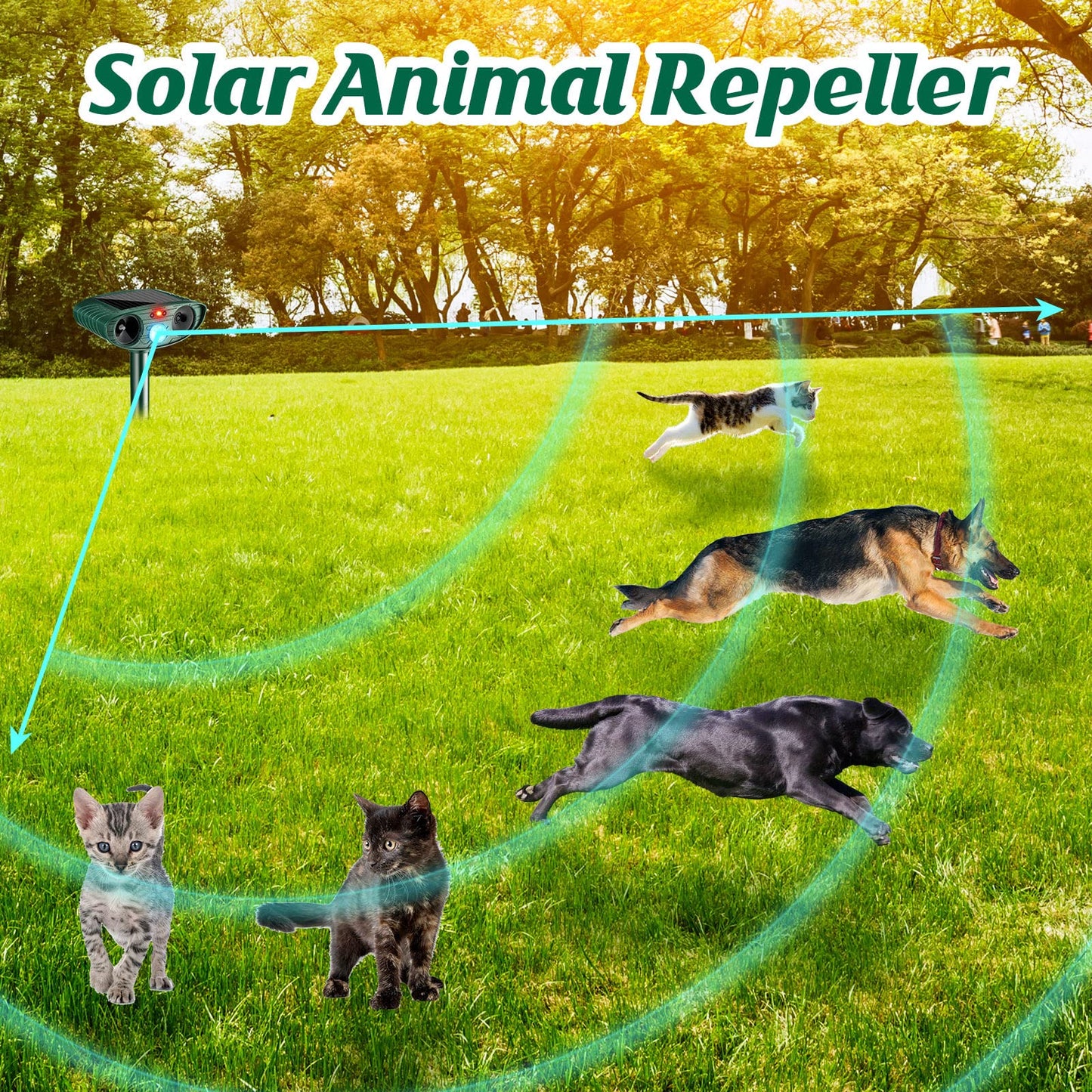 Kittmip Ultrasonic Animal Repellent Outdoor Solar Powered Repeller Cat Dog Deer Deterrent Waterproof Motion Sensor Deterrent for Yard Garden Rabbit Squirrels Fox Pest(Green,2 Pieces)