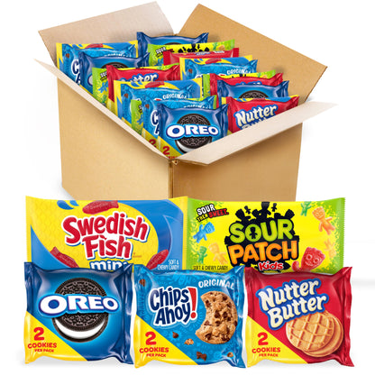 OREO, CHIPS AHOY!, Nutter Butter, SOUR PATCH KIDS & SWEDISH FISH Cookies & Candy Variety Pack, 40 Snack Packs
