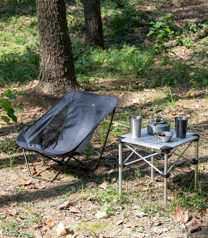 iClimb Low Ultralight Compact Camping Folding Chair with Side Pocket and Carry Bag (Black)