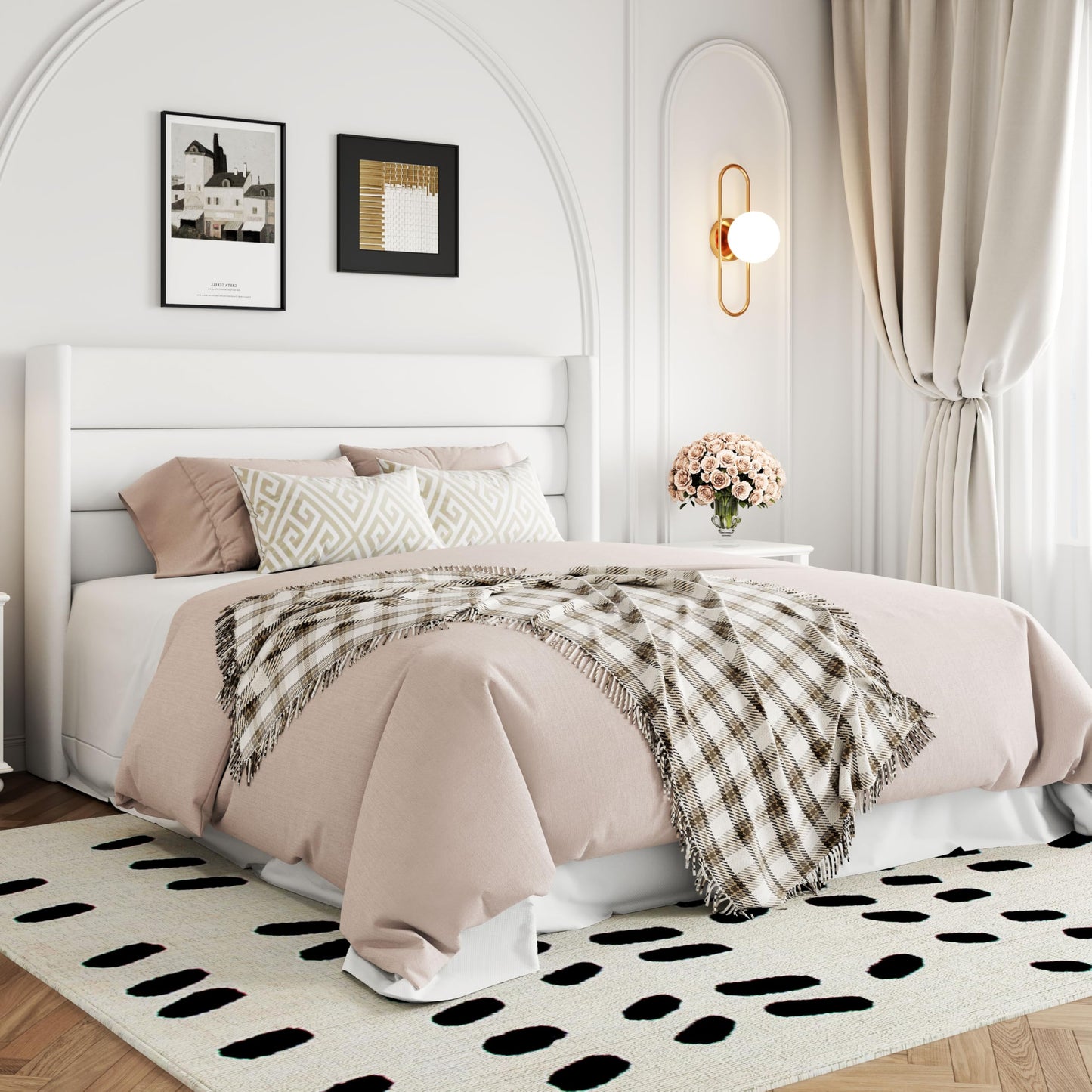 Allewie Full Size Velvet Lift Up Storage Bed, Modern Wingback Headboard, Hydraulic Support, No Box Spring Needed, White