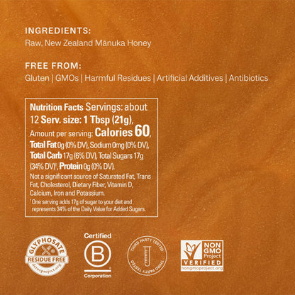 Manukora Raw Manuka Honey, MGO 50+, New Zealand Honey, Non-GMO, Traceable from Hive to Hand, Daily Wellness Support - 250g (8.82 Oz)