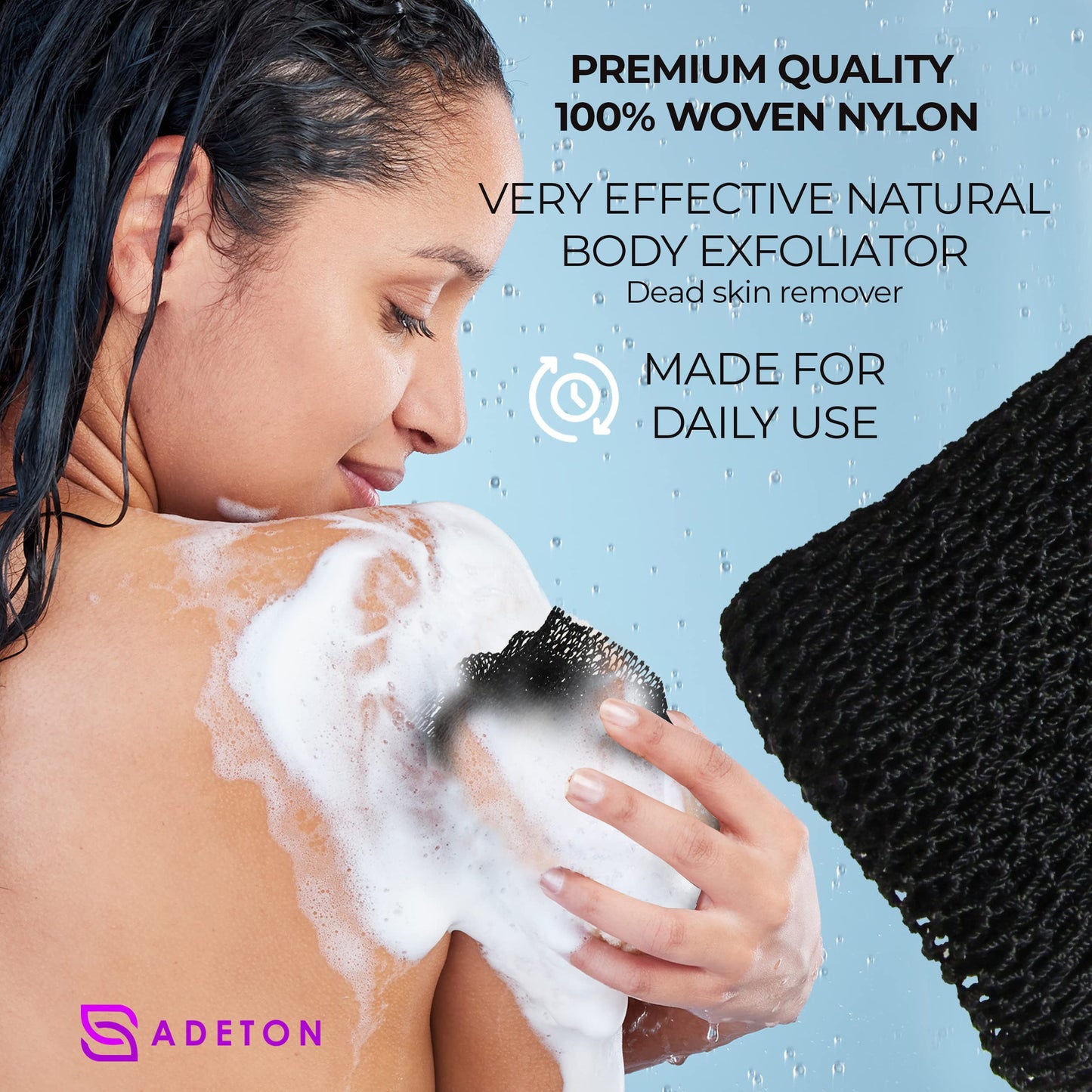 Adeton African Net Sponge, Authentic, with Knots, Exfoliating Bath Wash Cloth, Real Sapo, Black Owned, Long Sponge, Body Exfoliator, Shower Accessories, Back Foot Scalp Scrub Dead Skin Remover (Black)